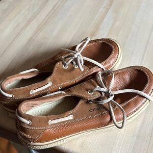 CROCS Men's Brown Leather Boat Shoes